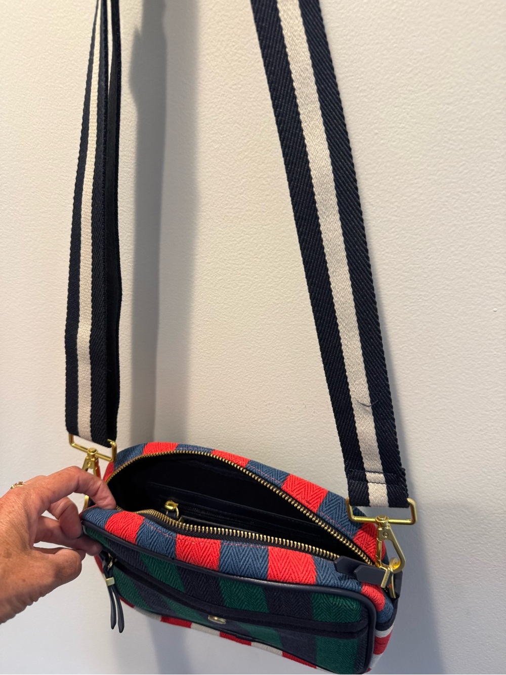 Boden Striped Mini Crossbody in Green, Navy & Red - Picture 4 of 5